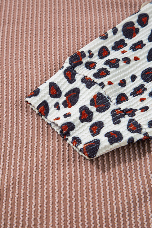 Leopard Sleeve Contrast Chest Pockets Corded Drop Shoulder Shirt Jacket