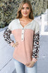 Leopard Sleeve Patchwork Waffle Knit Top