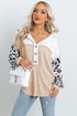 Leopard Sleeve Patchwork Waffle Knit Top