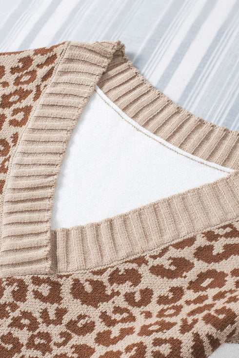 Leopard Splicing Off Shoulder Pullover Sweater