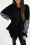 Leopard Splicing Sleeve Ruffle Loose Sweatshirt