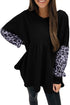 Leopard Splicing Sleeve Ruffle Loose Sweatshirt
