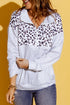 Leopard Splicing Zipper Collar Striped Sweatshirt