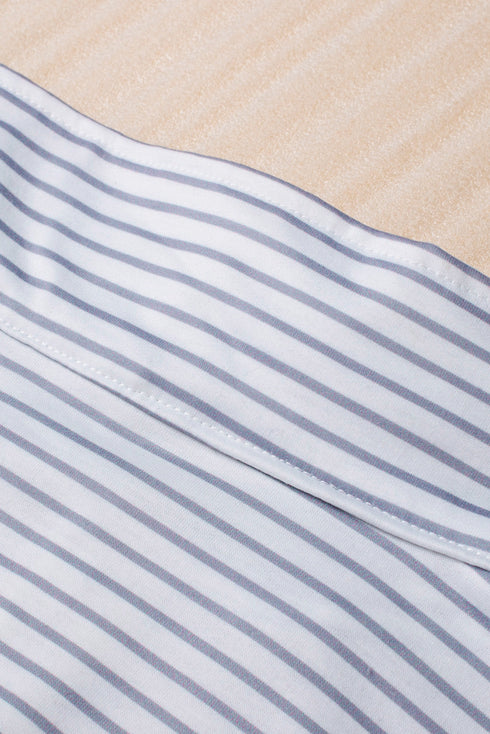 Leopard Splicing Zipper Collar Striped Sweatshirt