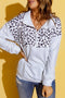 Leopard Splicing Zipper Collar Striped Sweatshirt