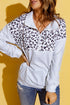 Leopard Splicing Zipper Collar Striped Sweatshirt