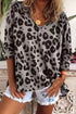 Leopard Split Joint V Neck Long Sleeve Top