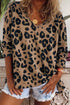 Leopard Split Joint V Neck Long Sleeve Top