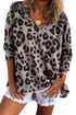 Leopard Split Joint V Neck Long Sleeve Top