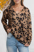 Leopard Split Joint V Neck Long Sleeve Top