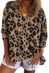 Leopard Split Joint V Neck Long Sleeve Top