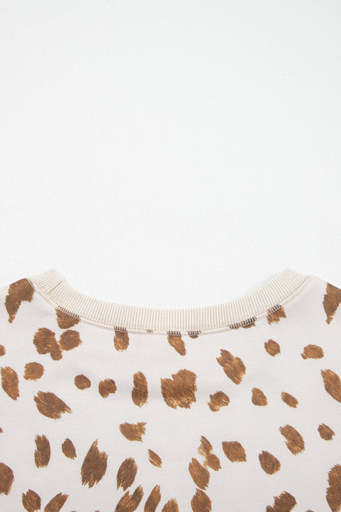 Leopard Spot Drop Shoulder Round Neck Graphic Sweatshirt