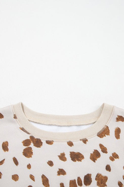 Leopard Spot Drop Shoulder Round Neck Graphic Sweatshirt