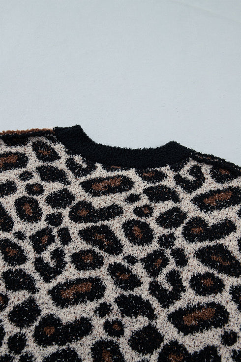 Leopard Star Pattern Round Neck Long Sleeve Sweater