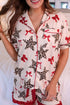 Leopard Star Print Ribbon Bow Contrast Trim Sleepwear