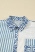 Leopard Stripe Patchwork Button Front Collared Cotton Shirt