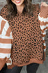 Leopard Stripe Patchwork Drop Shoulder Crew Neck Sweatshirt