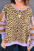 Leopard Stripe Patchwork Drop Shoulder Crew Neck Sweatshirt