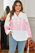 Leopard Stripe Patchwork Waffle Knit Buttoned Hoodie