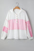 Leopard Stripe Patchwork Waffle Knit Buttoned Hoodie