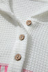 Leopard Stripe Patchwork Waffle Knit Buttoned Hoodie