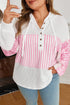 Leopard Stripe Patchwork Waffle Knit Buttoned Hoodie