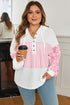 Leopard Stripe Patchwork Waffle Knit Buttoned Hoodie