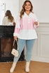 Leopard Stripe Patchwork Waffle Knit Buttoned Hoodie