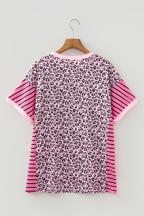 Leopard Striped Mixed Print Patchwork Western Tee