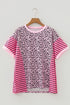Leopard Striped Mixed Print Patchwork Western Tee