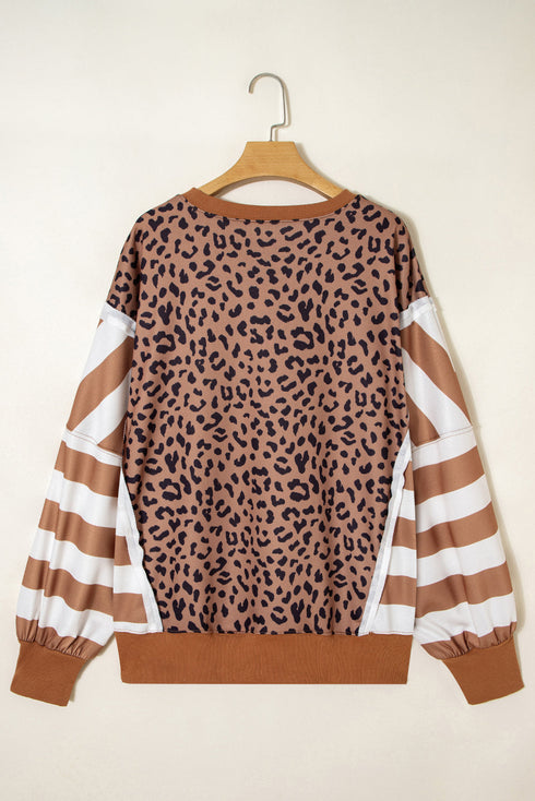 Leopard Striped Patchwork Loose Western Sweatshirt
