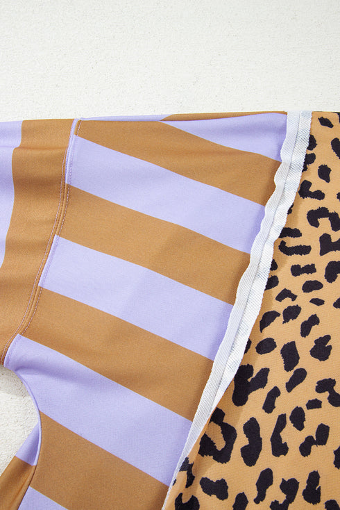Leopard Striped Patchwork Loose Western Sweatshirt