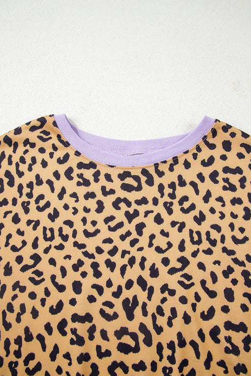Leopard Striped Patchwork Loose Western Sweatshirt