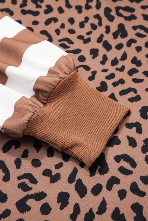 Leopard Striped Patchwork Loose Western Sweatshirt