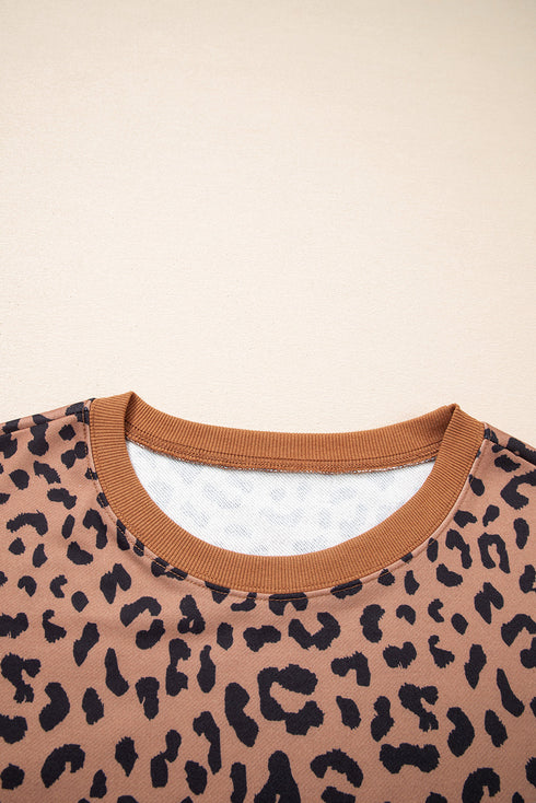 Leopard Striped Patchwork Loose Western Sweatshirt