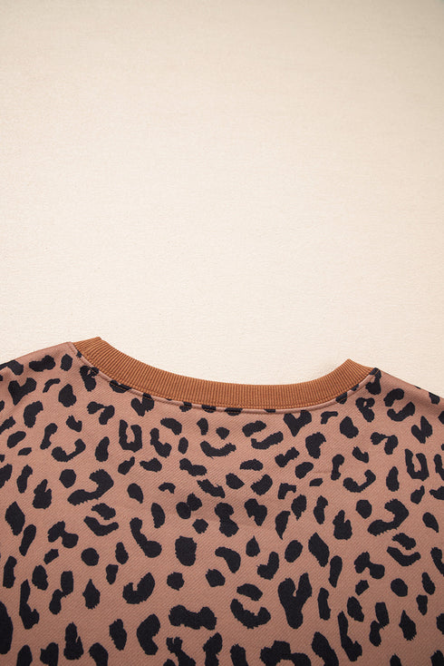 Leopard Striped Patchwork Loose Western Sweatshirt