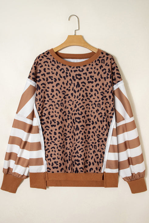 Leopard Striped Patchwork Loose Western Sweatshirt
