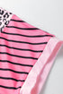 Leopard Striped Patchwork Short Sleeve Side Slit Top
