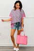 Leopard Striped Patchwork Short Sleeve Side Slit Top