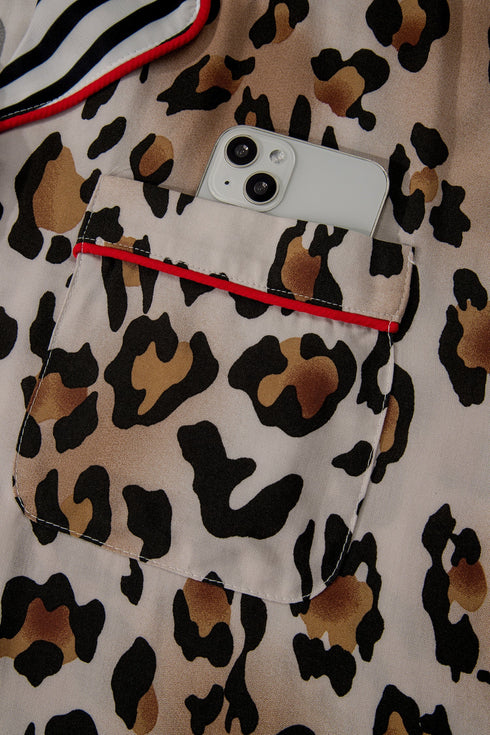Leopard Striped Patchwork Two Piece Pajama Loungewear