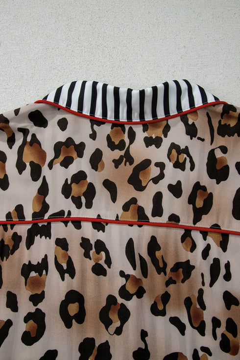 Leopard Striped Patchwork Two Piece Pajama Loungewear