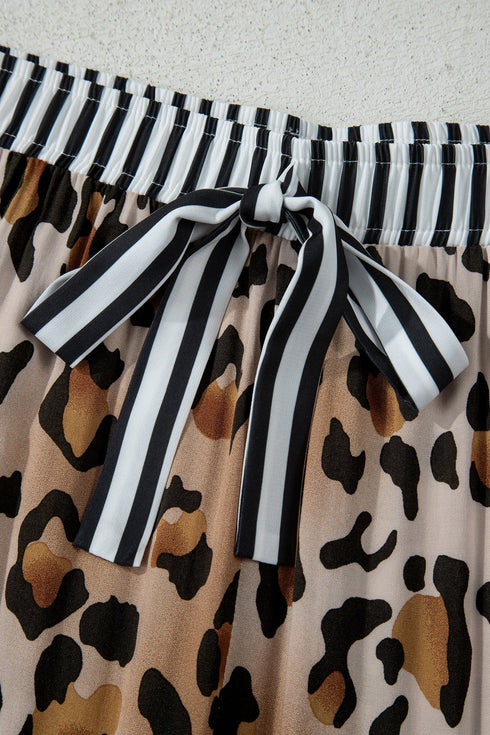 Leopard Striped Patchwork Two Piece Pajama Loungewear