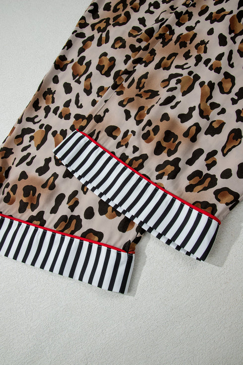 Leopard Striped Patchwork Two Piece Pajama Loungewear