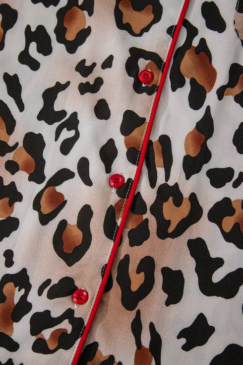 Leopard Striped Patchwork Two Piece Pajama Loungewear