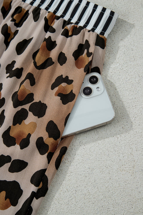 Leopard Striped Patchwork Two Piece Pajama Loungewear