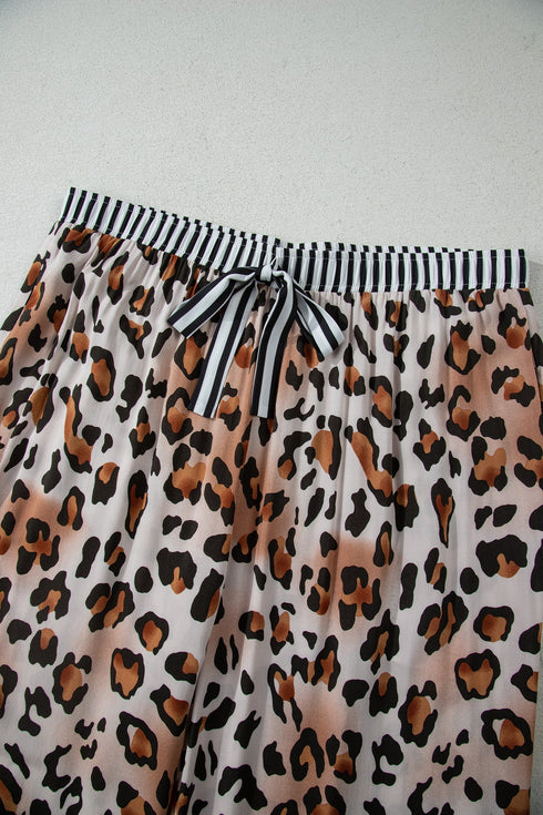 Leopard Striped Patchwork Two Piece Pajama Loungewear