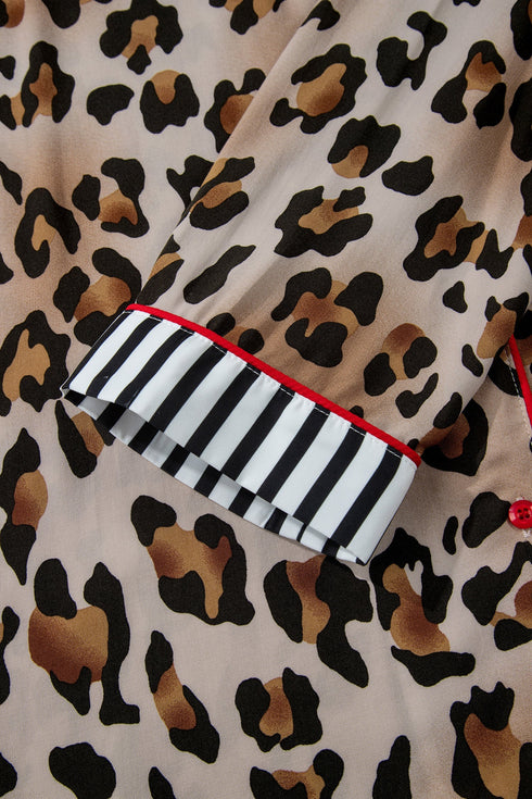 Leopard Striped Patchwork Two Piece Pajama Loungewear