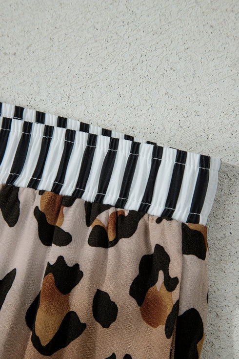 Leopard Striped Patchwork Two Piece Pajama Loungewear