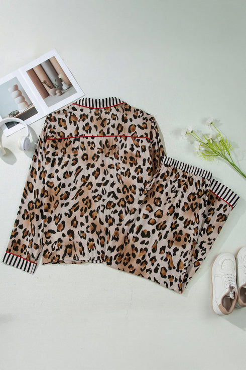 Leopard Striped Patchwork Two Piece Pajama Loungewear