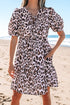 Leopard Tied Front Keyhole Puff Short Sleeve Mini Dress